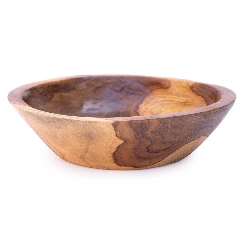ANDALUCA 9 Inch Teak Wood Hand Carved Rustic Organic Bowl Small (9"-10" Diameter) - Image 1